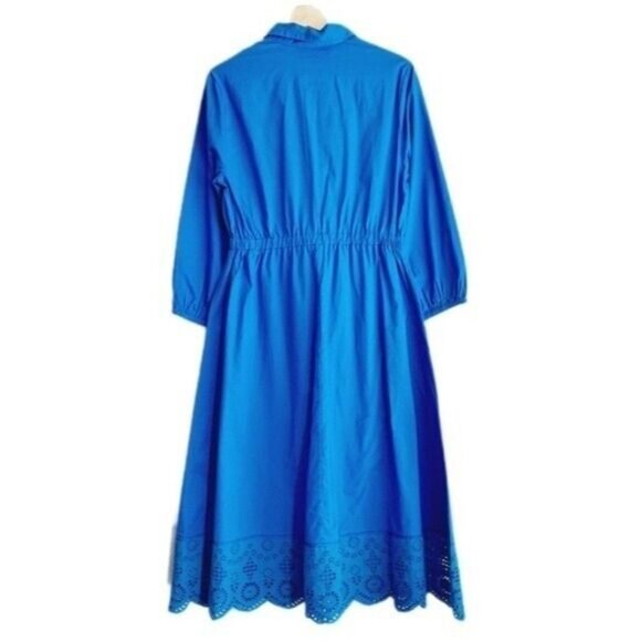 GUILLAUME Shirt Midi Dress w/ Scalloped Eyelet Hem Blue Sz S - Picture 10 of 14